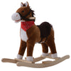 Kids Kids Ride on Rocking Horse Plush Toy with Realistic Sounds and Red Scarf, Gift For Kids Over 3 Years Old, Brown