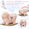 Rabbit Wooden Rocking Horse with Sound, Kids Ride-On Rocking Horse Toy with Soft Plush Fabric for Toddler Boys Girls, Pink