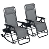 2 Pcs Outdoor Rocking Chairs Foldable Zero Gravity Recliner Lounge Chair w/ Pillow Cup & Phone Holder, Gray