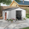 11' x 9' Metal Storage Shed Garden Tool House with Double Sliding Doors, 4 Air Vents for Backyard, Patio, Silver