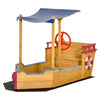 Pirate Ship Wooden Sandbox Covered Children Sand boat Outdoor, with Storage Bench, Sun Protective Canopy Cover, Ages 3-8 Years Old, Orange