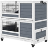 2-Tier Indoor Rabbit Hutch, Rabbit Cage Bunny House with Wheels & Feeding Trough, Pet Habitat for Small Animals, Gray