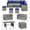 7 Piece Rattan Patio Furniture Set, Outdoor L-Shaped Sectional Sofa Conversation Set with Cushions, Storage, Dark Blue