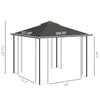 10' x 11.5' Metal Patio Gazebo, Double Roof Outdoor Gazebo Canopy Shelter w/Tree Motifs Corner Frame and Netting, Gray