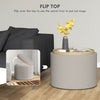 Round Storage Ottoman Coffee Table with Flip Top Tray, Linen Fabric Upholstered Footstool with Hidden Compartment