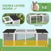 55" Rabbit Hutch Pet House, Outdoor Rabbit Cage w/ Openable Asphalt Roofs, Animal Habitat, Gray