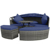 4-piece Outdoor Daybed with Canopy, Round Rattan Patio Furniture Set with Extending Tea Table, Cushions, Pillows