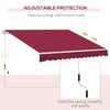 12' x 8' Patio Awning, Canopy Retractable Sun Shade Shelter w/ Manual Crank Handle for Deck, Yard, Red