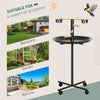 Bird Feeder Stand, Portable Parrot Perch, Bird Play Stand with Four Wheels, Stainless Steel Feeding Bowls, Round Tray, Grey