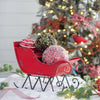 Iron Santa Sleigh Tabletop Decor, Distressed Look for Christmas Gift Basket Display, Red + Black