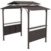 8' x 5' BBQ Grill Gazebo, Outdoor Double Tiered Interlaced Polycarbonate Roof with Steel Frame & 2 Side Shelves, Brown