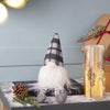 Fabric Gnome Decorations, 3-Piece Sitting Set with Gray Plaid Hats, Christmas Table Decor, White + Gray