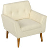 Traditional Accent Chair, Button Tufted Armchair with Wood Legs for Living Room, Bedroom, Beige