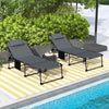 2 Piece Folding Chaise Lounge Pool Chairs with 5-level Reclining Back, Reading Hole, Side Pocket, Gray