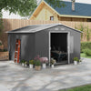 11' x 9' Metal Storage Shed Garden Tool House with Double Sliding Doors, 4 Air Vents for Backyard, Patio, Gray