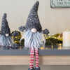 Fabric Christmas Gnomes Table Decor, 4-Piece Set with Plaid and Knit Hats, Festive Ornaments, Gray