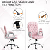 Velvet Home Office Chair, Button Tufted Desk Chair with Padded Armrests, Adjustable Height and Swivel Wheels, Pink