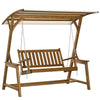 2 Seater Porch Swing with Stand and Canopy, Wooden Patio Furniture, Outdoor Swing Seat Loveseat