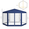13' x 11' Hexagon Outdoor Party Tent Sun Shelter Canopy with Protective Mesh Screen Walls, Blue