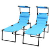 2 Folding Chaise Lounge Pool Chairs, Outdoor Sun Tanning Chairs w/ Sunroof, Headrests, 4-Position Reclining Back, Blue