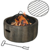 Outdoor Fire Pit with Stump Effect, 18-inch Wood-burning Brazier Fireplace with Spark Screen & Poker for Backyard Camping Bonfire, Dark Brown