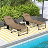 2 Piece Folding Chaise Lounge Pool Chairs with 5-level Reclining Back, Reading Hole, Side Pocket, Beige