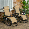 2 Pcs Outdoor Rocking Chairs Foldable Reclining Zero Gravity Lounge Rocker w/ Pillow Cup & Phone Holder, Beige