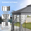 10' x 11.5' Metal Patio Gazebo, Double Roof Outdoor Gazebo Canopy Shelter w/Tree Motifs Corner Frame and Netting, Gray