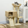 Cat Tree for Indoor Cats w/ Scratching Posts, Condo Cat Tower, Beige