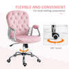 Velvet Home Office Chair, Button Tufted Desk Chair with Padded Armrests, Adjustable Height and Swivel Wheels, Pink