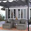 5-Piece PE Rattan Patio Chair Set, Outdoor Conversation Set with Wood Grain Plastic Top Coffee Table, Two Pillows, Gray