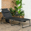 Folding Chaise Tanning Lounge Chair w/ 5-level Reclining Back, Reading Hole, Side Pocket, Headrest, Black