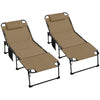 2 Piece Folding Chaise Lounge Pool Chairs with 5-level Reclining Back, Reading Hole, Side Pocket, Beige