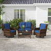 4 Piece Rattan Patio Furniture Set, Conversation Set with Swivel Rocking Chairs, Table & Loveseat for Garden, Patio, Blue