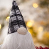 Fabric Gnome Decorations, 3-Piece Sitting Set with Gray Plaid Hats, Christmas Table Decor, White + Gray