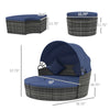 4-piece Outdoor Daybed with Canopy, Round Rattan Patio Furniture Set with Cushions, Pillows