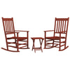 Wooden Rocking Chair Set w/ Foldable Side Table, Outdoor Rocker Chairs with Slatted Top Table for Garden, Balcony, Up to 352 lbs., Wine Red