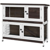 46" Outdoor Rabbit Hutch, Bunny Cage Pet House w/ Removable Trays & Ramp for 1-2 Rabbits, Small Animal Habitat, Brown