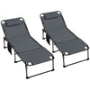 2 Piece Folding Chaise Lounge Pool Chairs with 5-level Reclining Back, Reading Hole, Side Pocket, Gray