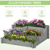 3 Tier Raised Garden Bed, Water Draining Fabric for Soil, Elevated Wood Flower Box for Vegetables, Herbs, Gray