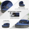 4-piece Outdoor Daybed with Canopy, Round Rattan Patio Furniture Set with Cushions, Pillows