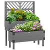 2 Tier Raised Garden Bed with Trellis, Wooden Elevated Planter Box with Legs and Metal Corners, for Vegetables, Flowers, Herbs, Gray