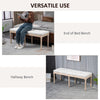46" Linen Upholstered Bedroom Bench, French End of Bed Bench with Thick Padded Cushion and Wooden Legs, Cream White