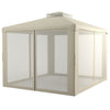 10' x 12' Patio Gazebo Outdoor Canopy Shelter with 2-Tier Roof and Netting, Steel Frame for Garden, Cream White