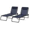 2 Pieces of 4-Position Reclining Beach Chair Chaise Lounge Folding Chair - Dark Blue