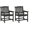 2 Pieces HDPE Outdoor Chair, Garden Chair Set with Armrests and Slatted Back for Patio, Lawn, Poolside, Black