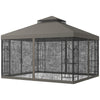 10' x 12' Patio Gazebo with Corner Frame Shelves, Double Roof Outdoor Gazebo Canopy Shelter with Netting, Gray