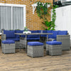 7 Piece Rattan Patio Furniture Set, Outdoor L-Shaped Sectional Sofa Conversation Set with Cushions, Storage, Dark Blue