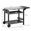 3-Shelf Foldable Outdoor Grill Cart Table, Outdoor Kitchen Island Bar Table, Movable Grill Table for BBQ, Pizza Oven Stand on Wheels, Black