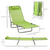 Folding Chaise Lounge Pool Chairs, Set of 2 Outdoor Sun Tanning Chairs with Pillow, Six-Position Reclining Back for Beach, Yard, Patio, Green